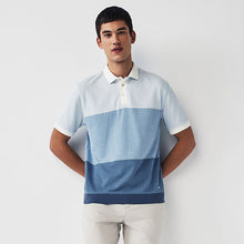 Load image into Gallery viewer, Blue Textured Colour Block Polo Shirt
