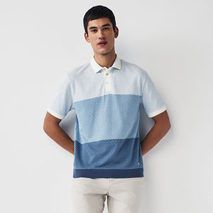 Blue Textured Colour Block Polo Shirt