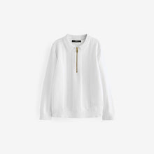 Load image into Gallery viewer, White Quarter Zip 100% Cotton Long Sleeve Knitted Polo Shirt

