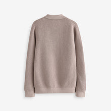 Load image into Gallery viewer, Natural Long Sleeve 100% Cotton Textured Polo Shirt (3-12yrs)
