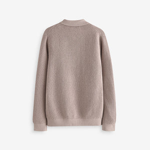 Natural Long Sleeve 100% Cotton Textured Polo Shirt (3-12yrs)