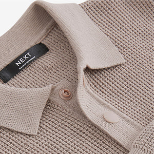 Natural Long Sleeve 100% Cotton Textured Polo Shirt (3-12yrs)