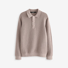 Load image into Gallery viewer, Natural Long Sleeve 100% Cotton Textured Polo Shirt (3-12yrs)
