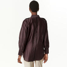 Load image into Gallery viewer, Wine Red Sheer Long Sleeve Oversized Shirt
