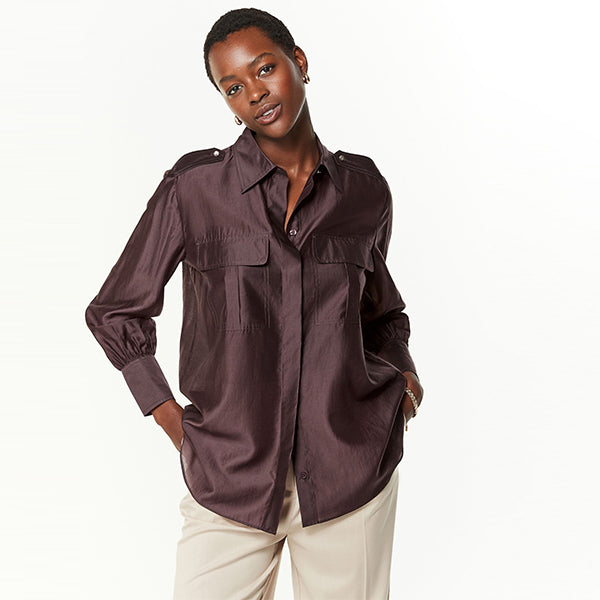 Wine Red Sheer Long Sleeve Oversized Shirt