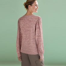 Load image into Gallery viewer, Pink Spacedye Cosy Lightweight Soft Touch Sleeve Detail Crew Neck Jumper
