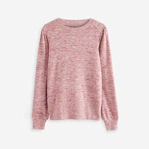 Pink Spacedye Cosy Lightweight Soft Touch Sleeve Detail Crew Neck Jumper