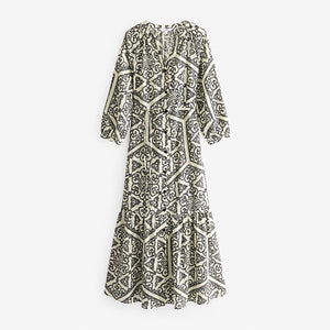 Black/White 100% Cotton Long Sleeve Dress