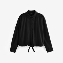 Load image into Gallery viewer, Black Relaxed Fit Drawstring Hem Shirt
