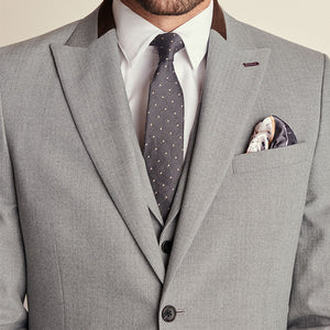 Grey Slim Fit Herringbone Suit Jacket