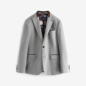 Grey Slim Fit Herringbone Suit Jacket