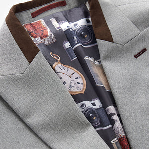 Grey Slim Fit Herringbone Suit Jacket