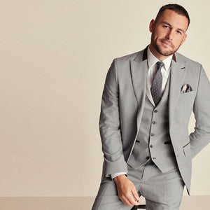 Grey Slim Fit Herringbone Suit Jacket