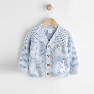 Pale Blue Bunny Baby Knitted Cardigan (0mths-12-18mt)