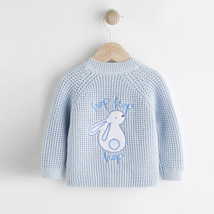 Pale Blue Bunny Baby Knitted Cardigan (0mths-12-18mt)