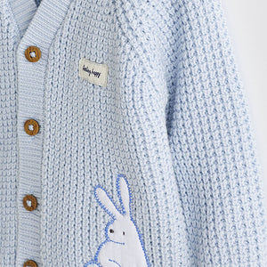 Pale Blue Bunny Baby Knitted Cardigan (0mths-12-18mt)