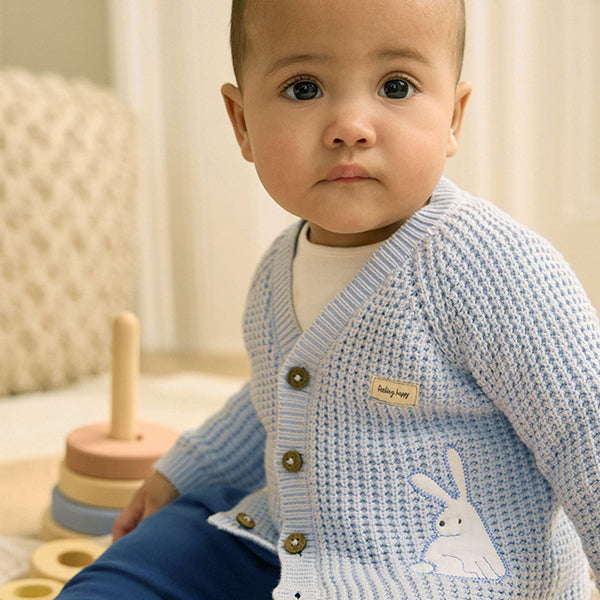 Pale Blue Bunny Baby Knitted Cardigan (0mths-12-18mt)