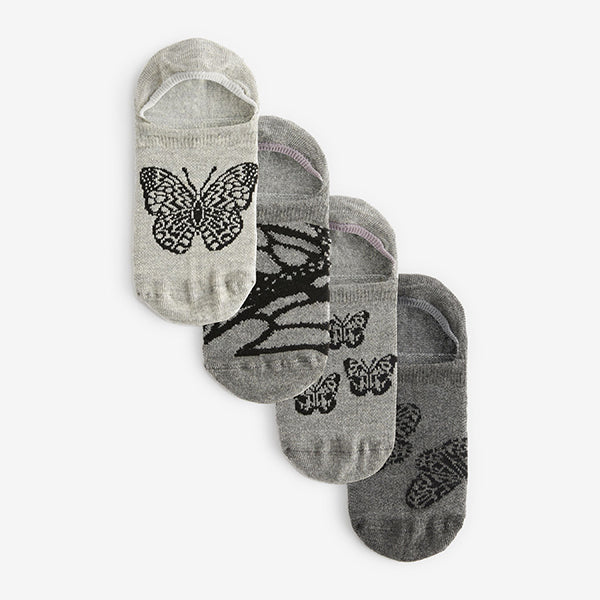 Monochrome Butterfly Invisible Socks 4 Pack