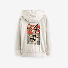 Load image into Gallery viewer, Grey Garment Dye Dinosaur Print Hoodie (3-12yrs)
