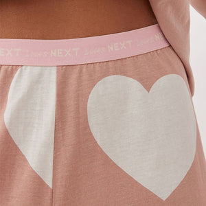 Pale Pink Heart Cotton Short Sleeve Pyjamas