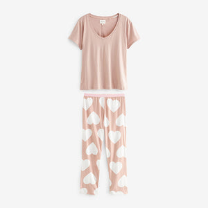 Pale Pink Heart Cotton Short Sleeve Pyjamas