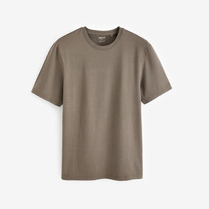 Brown Neutral Regular Fit Essential 100% Cotton Crew Neck T-Shirt