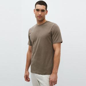 Brown Neutral Regular Fit Essential 100% Cotton Crew Neck T-Shirt