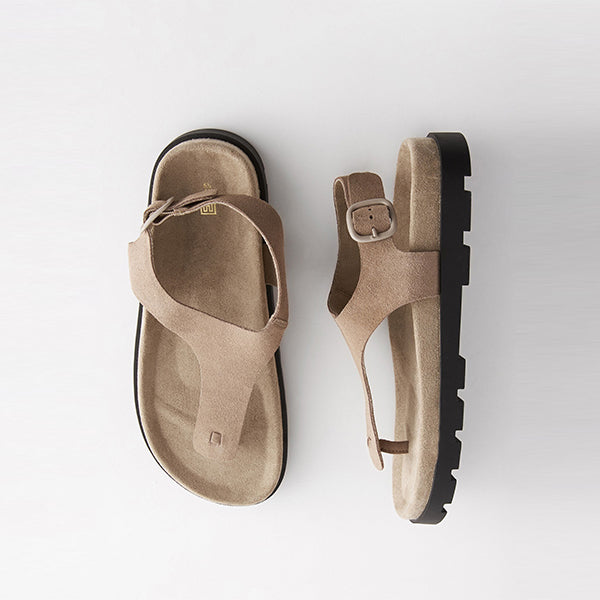 Neutral Leather Toe Thong Footbed Sandals