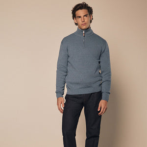 Light Blue Plain Regular Fit 100% Cotton Premium Quarter Zip Jumper