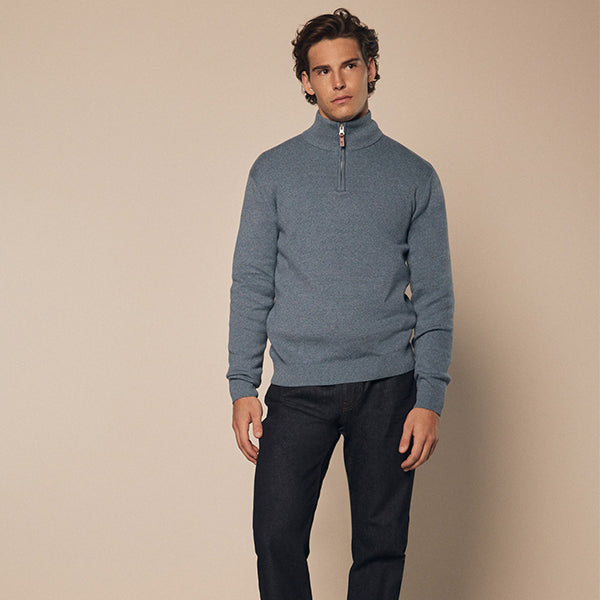 Light Blue Plain Regular Fit 100% Cotton Premium Quarter Zip Jumper