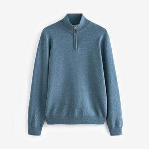 Light Blue Plain Regular Fit 100% Cotton Premium Quarter Zip Jumper