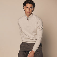 Load image into Gallery viewer, Oatmeal Marl Plain Regular Fit 100% Cotton Premium Quarter Zip Jumper
