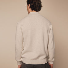 Load image into Gallery viewer, Oatmeal Marl Plain Regular Fit 100% Cotton Premium Quarter Zip Jumper
