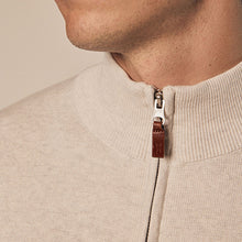 Load image into Gallery viewer, Oatmeal Marl Plain Regular Fit 100% Cotton Premium Quarter Zip Jumper

