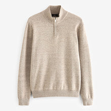 Load image into Gallery viewer, Oatmeal Marl Plain Regular Fit 100% Cotton Premium Quarter Zip Jumper
