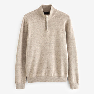 Oatmeal Marl Plain Regular Fit 100% Cotton Premium Quarter Zip Jumper