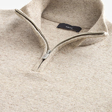 Load image into Gallery viewer, Oatmeal Marl Plain Regular Fit 100% Cotton Premium Quarter Zip Jumper
