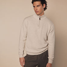 Load image into Gallery viewer, Oatmeal Marl Plain Regular Fit 100% Cotton Premium Quarter Zip Jumper
