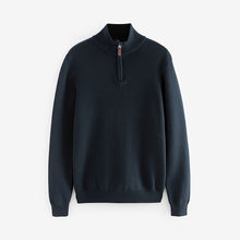 Load image into Gallery viewer, Navy Blue Plain Regular Fit 100% Cotton Premium Quarter Zip Jumper

