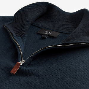 Navy Blue Plain Regular Fit 100% Cotton Premium Quarter Zip Jumper