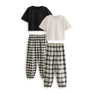 Black/White Cotton Woven Check Pyjamas 2 Pack (3-12yrs)