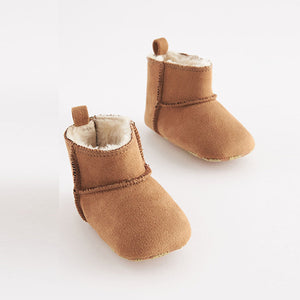 Tan Brown Warm Lined Baby Pull On Boots (0-24mths)