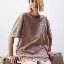 Load image into Gallery viewer, Rose Pink Acid Wash Longline Graphic Slogan 100% Cotton T-Shirt
