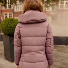 Load image into Gallery viewer, Rose Pink Shower Resistant Padded Puffer Hooded Mid Length Coat
