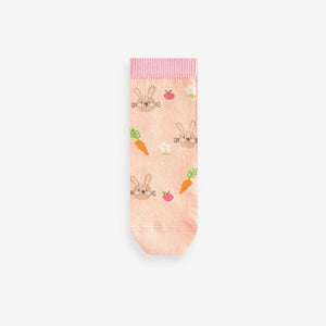 Pink and Green 5 Pack Cotton Rich Farm Character Ankle Socks