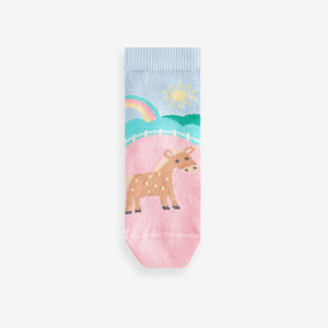 Pink and Green 5 Pack Cotton Rich Farm Character Ankle Socks