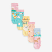 Load image into Gallery viewer, Pink and Green 5 Pack Cotton Rich Farm Character Ankle Socks
