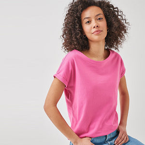 Bright Pink Regular Fit Round Neck Cap Sleeve T-Shirt
