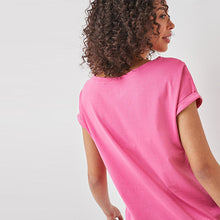 Load image into Gallery viewer, Bright Pink Regular Fit Round Neck Cap Sleeve T-Shirt
