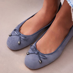 Blue Forever Comfort® Round Toe Leather Ballerina Shoes